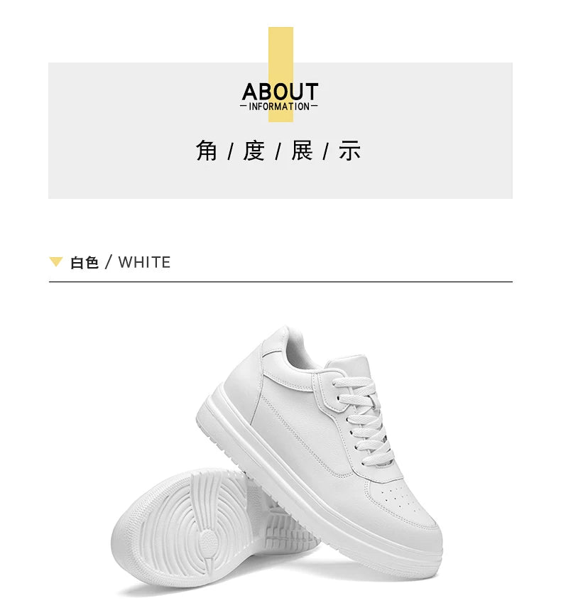 New Invisible Height-increasing Shoes for Men, 6CM-8CM-10CM Sports Shoes,White Leather Sports Shoes for Men,Enlarged Sizes 36-46