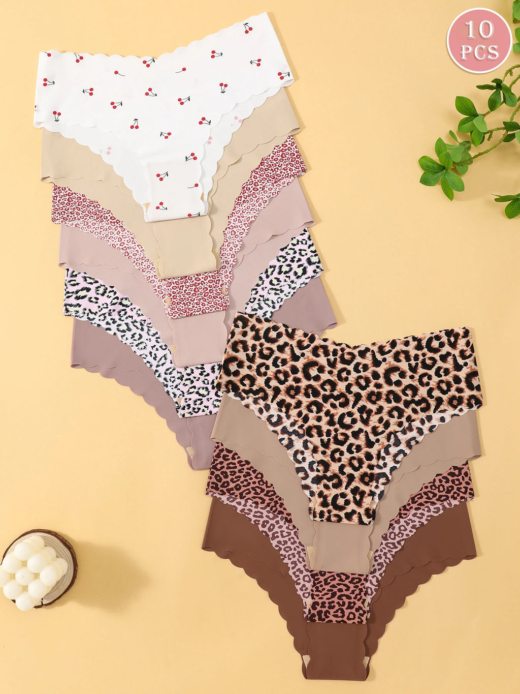 10pcs Women Seamless Wavy Edge Breathable Comfortable Soft Fabric Sexy Triangle Panties
