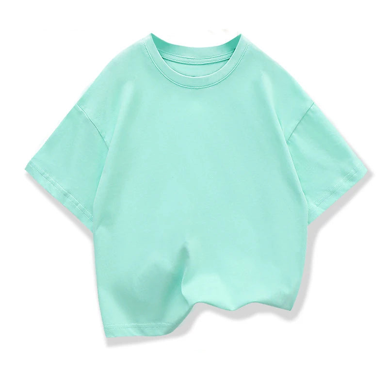 Kids Dropped Shoulder Short-sleeved T-shirt Summer New Pure Cotton Round Neck Loose Bottoming Shirt Student Sportswear 2-10Y