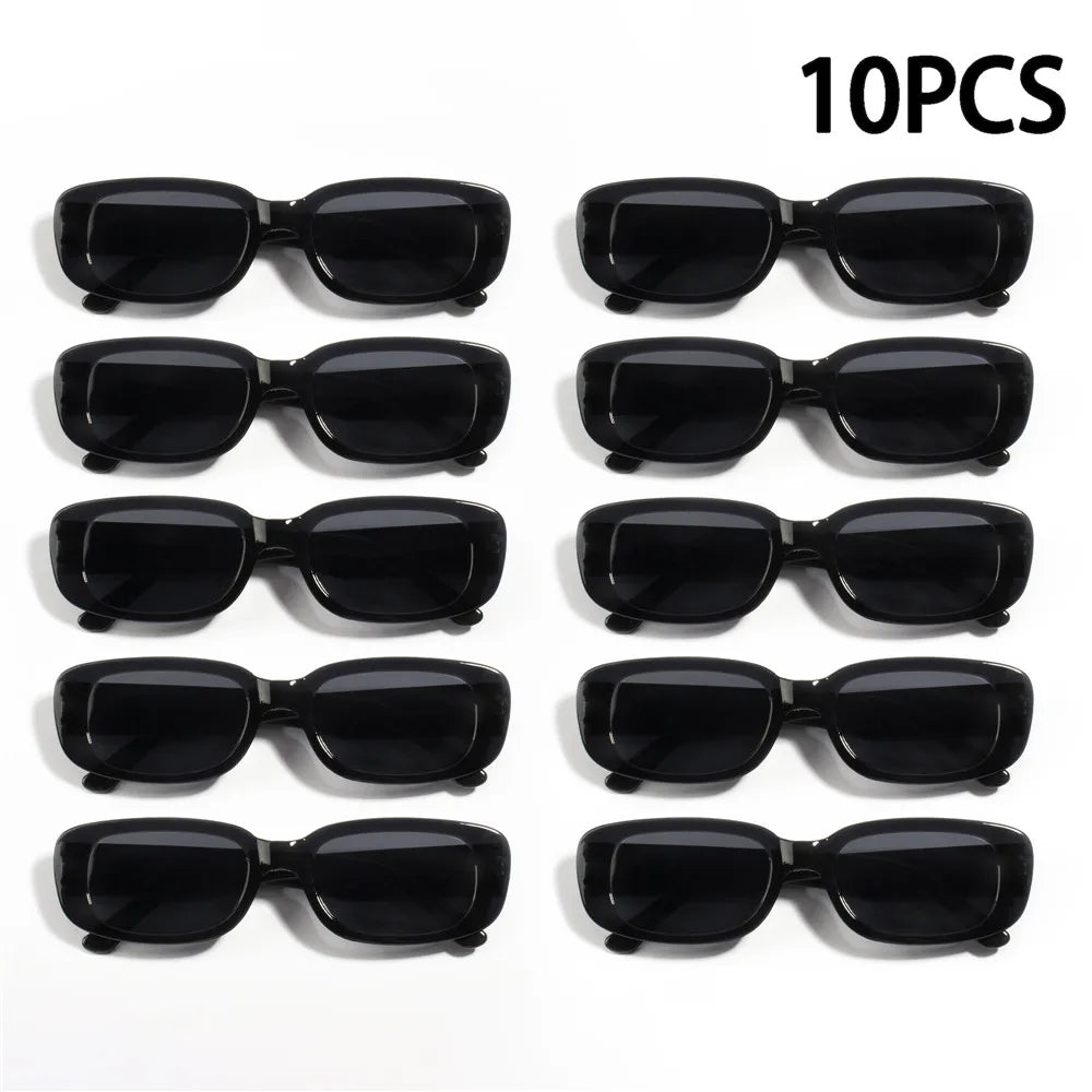 10PCS Vintage Black Square Sunglasses Woman Luxury Brand Small Rectangle Sun Glasses Female Gradient Clear Mirror Oculos De Sol