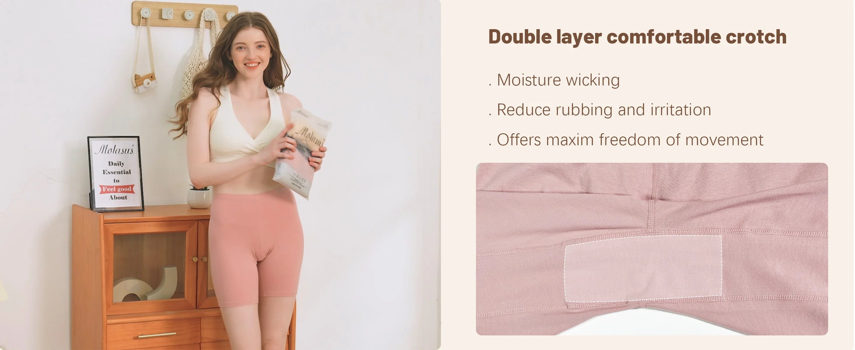 Molasus Womens Cotton Panties Biker Shorts Boxer Briefs Ladies Anti Chafing High Waisted Underwear for Work Sport Pregnant 1PC