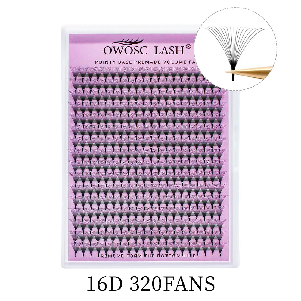 OWOSC Pointy Base Premade Volume Fans Eyelash Extension 3D/6D/8D/10D/12D/14D Individual Sharp Pointy Stem 320 fans Custom Logo