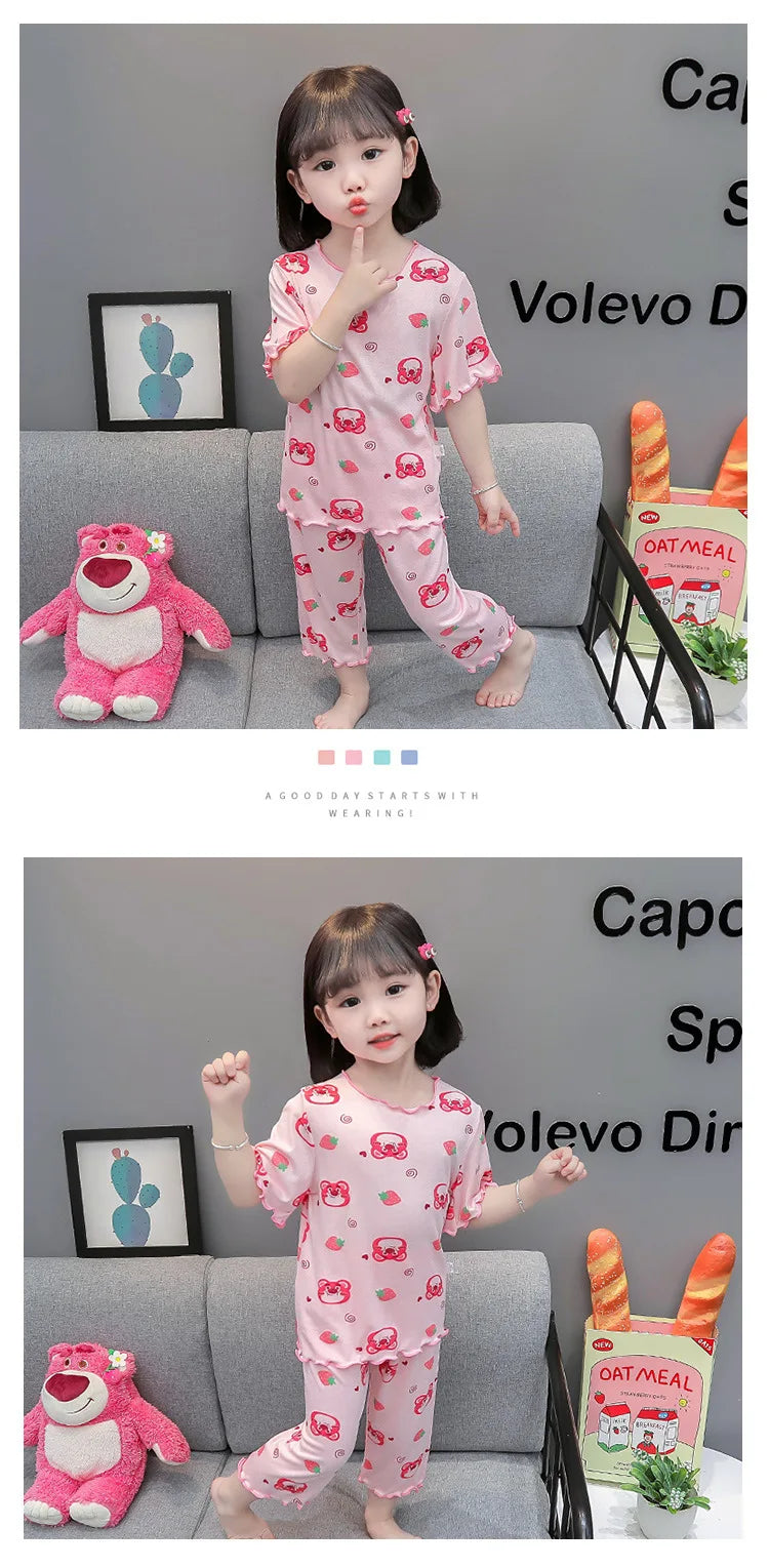 Baby Pajamas Sets Cotton Child Pajamas Toddler Summer Sleeveless Baby Nightwear Pyjamas Kids Cartoon Homewear Clothes