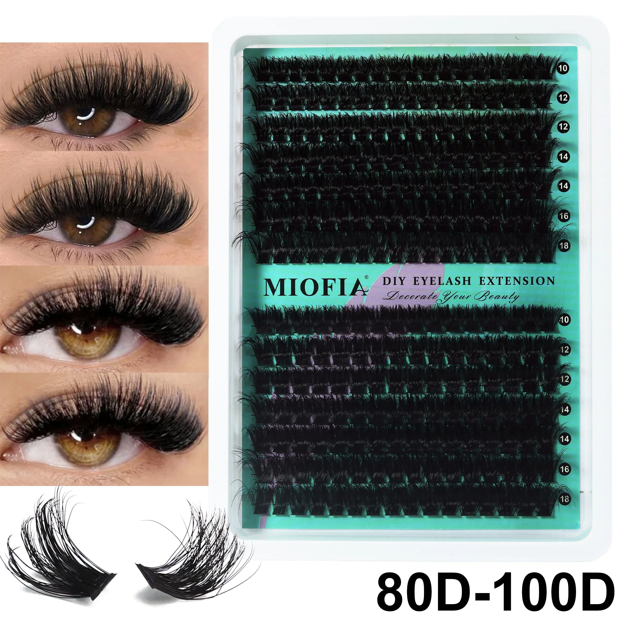 MIOFIA Wispy Thick Lashes Cluster 50D 80D 100D 150D Natural Fluffy False Eyelash Extension Cat Eye Lashes Mixed Tray Makeup