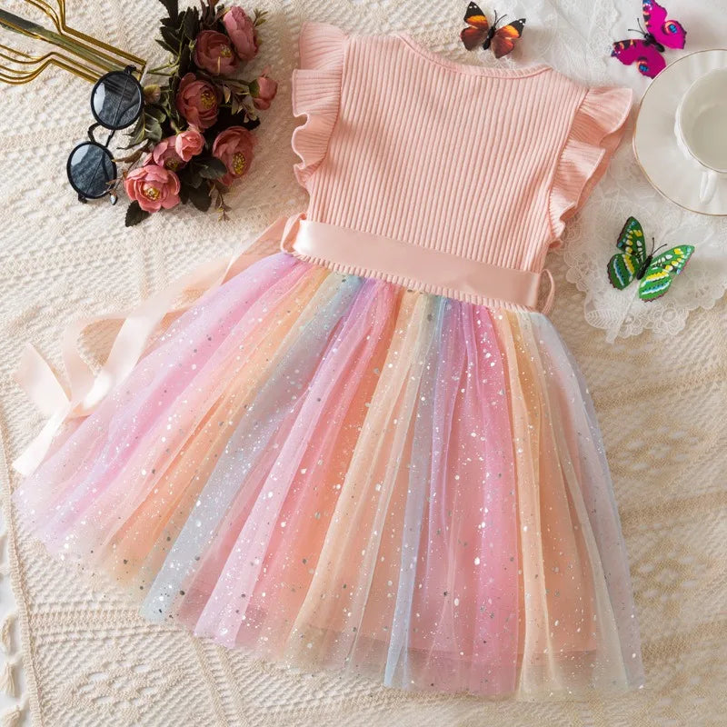 K-Pop Hunters Zoey Mira Rumi Girls Flying Sleeves Bow Sequin Dress Kids Baby Girl Birthday Party Fluffy Tutu Princess Dress 1-5Y