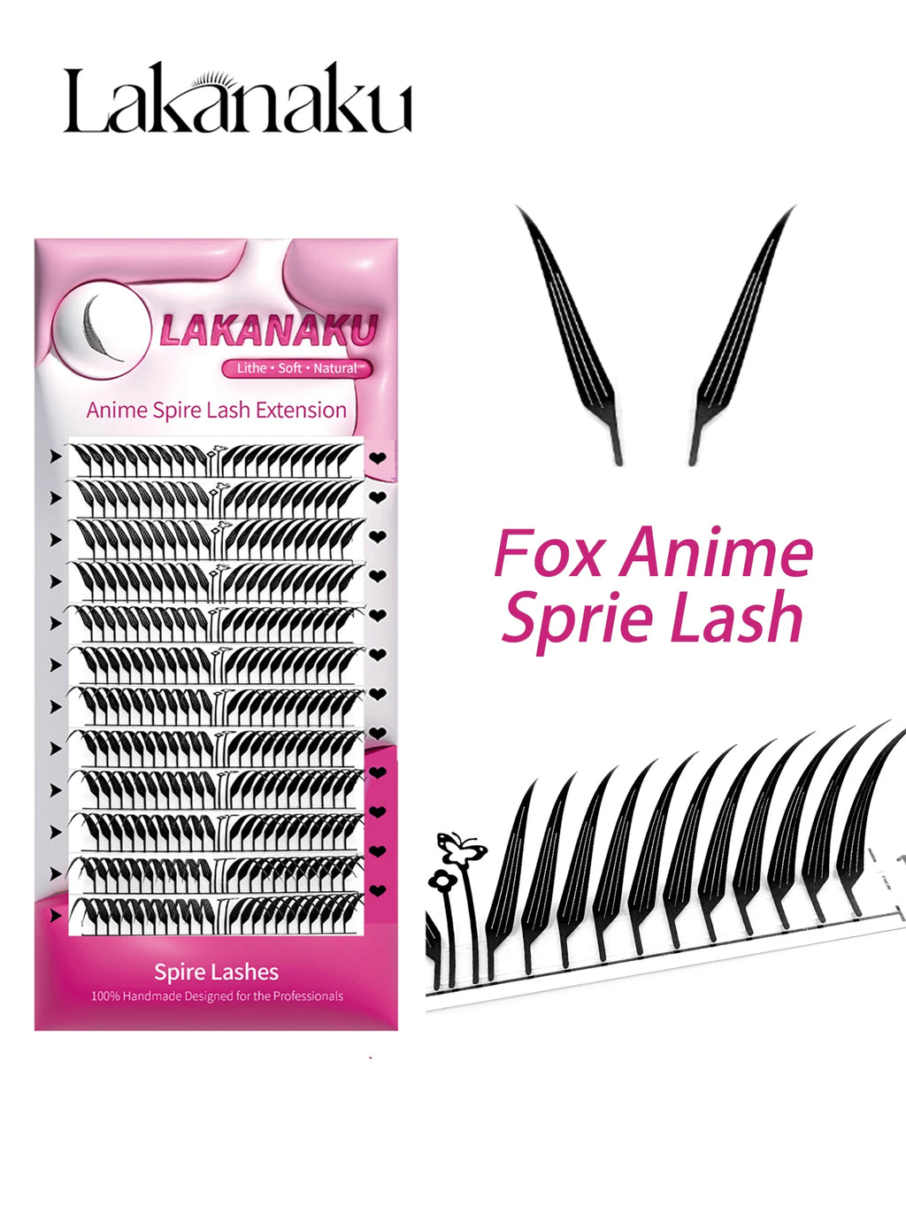 LAKANAKU Narrow Spire Eyelashes Extension Anime Lashes Spire Clusters Manga Style Feather Lightweight Premade Fans Extension