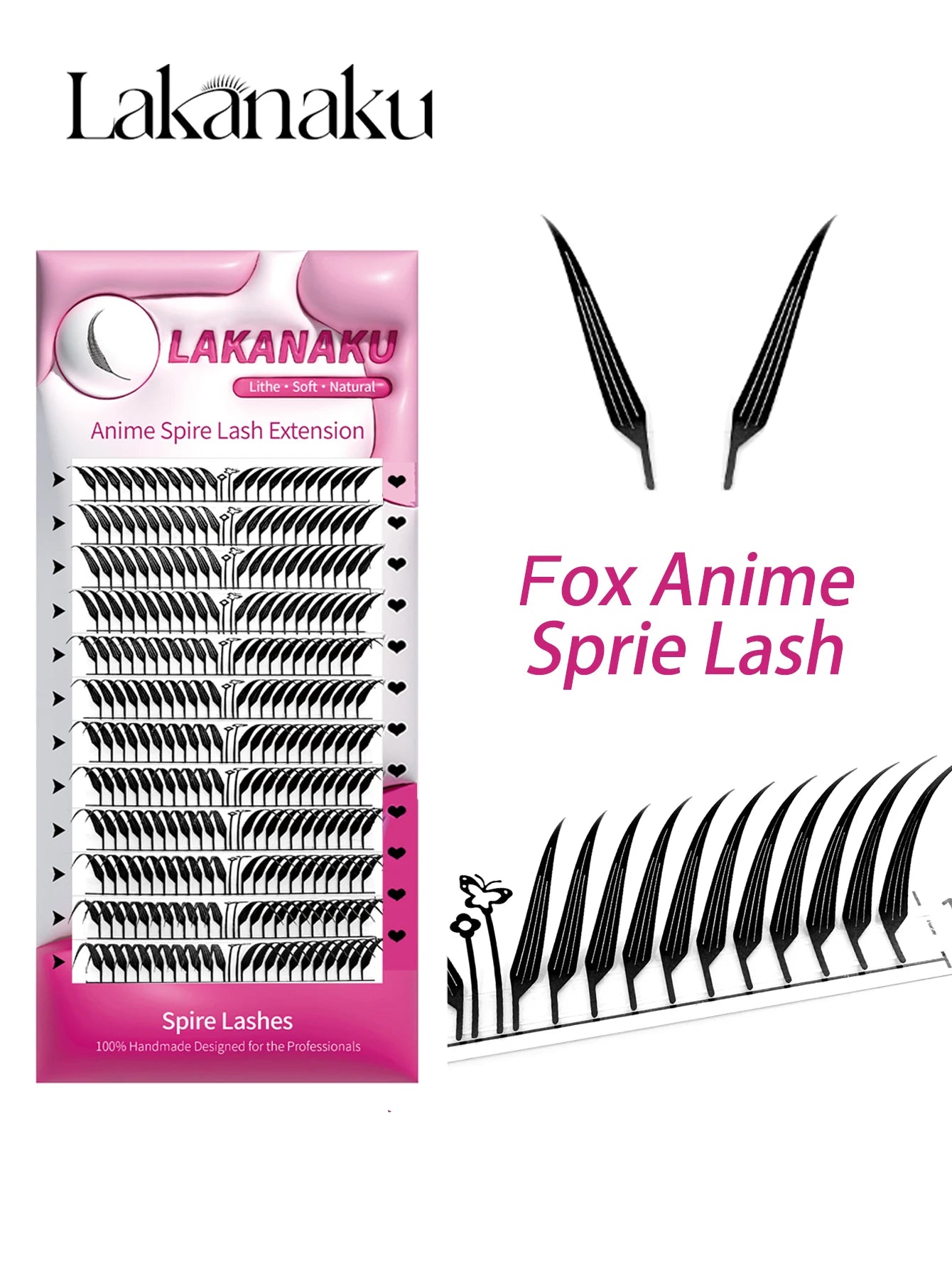 LAKANAKU Narrow Spire Eyelashes Extension Anime Lashes Spire Clusters Manga Style Feather Lightweight Premade Fans Extension