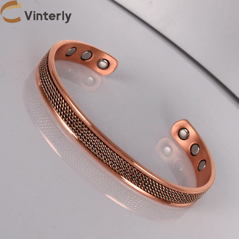 Vinterly Pure Copper Bracelet Women Line Adjustable Stripe Magnetic Bangle Arthritis Relief Health High Magnet Jewelry Resizable