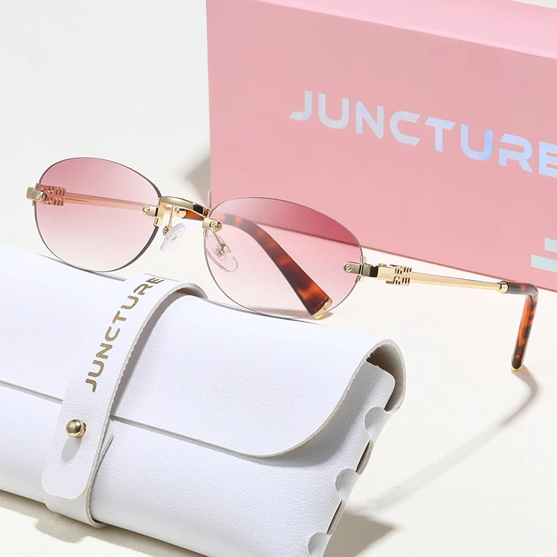 JUNCTURE Popular Fashion Oval Sun Glasses for Female Male Travel UV400 Shades Women Men Rimless Sunglasses Lentes De Sol Mujer