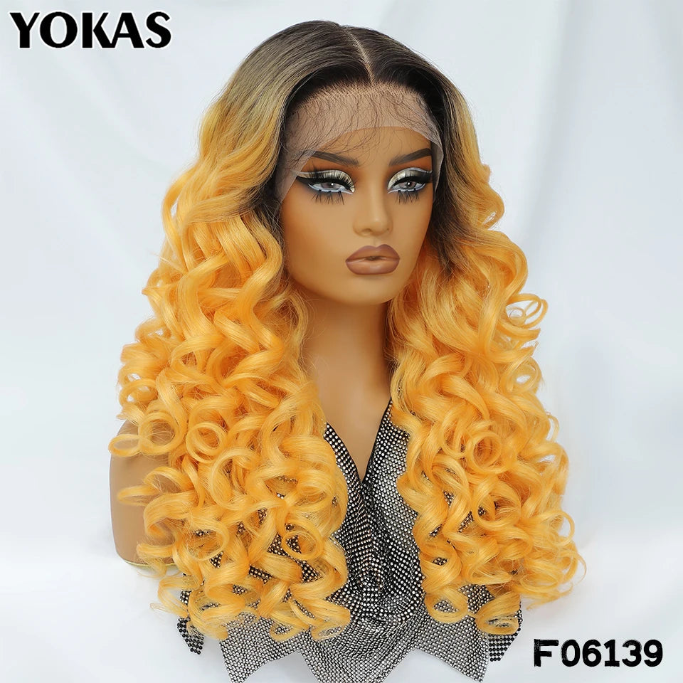 Lace Front Wigs Curly Latisha Synthetic High Quality Blonde Pink Blue Black White Red Brown Wig With Baby Hair For African Women