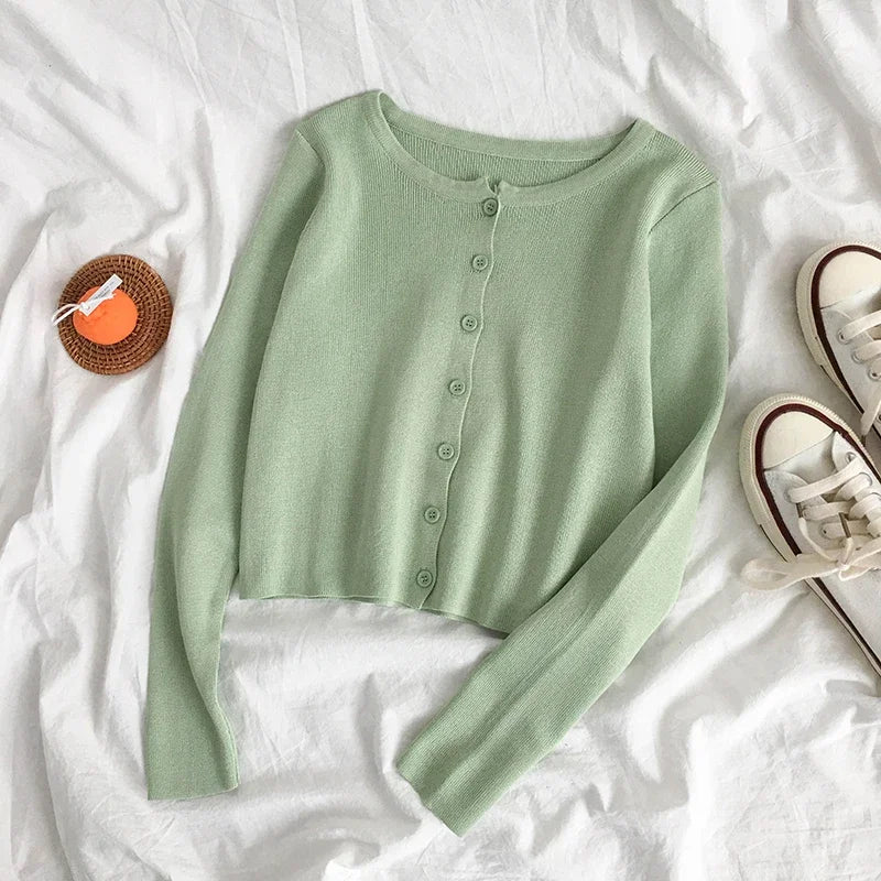 Spring Autumn Knitted Cardigans Women Long Sleeve Buttons Front Vintage Cardgian Top Classic Style Simple Soild Color Chic