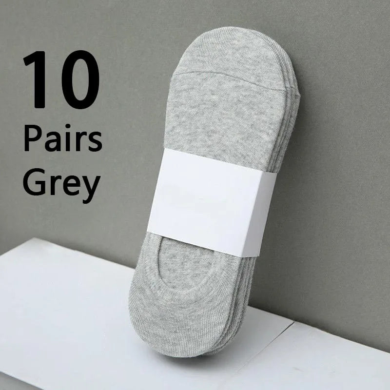 10 pairs solid color men socks cardboard breathable sports socks casual boat socks comfortable cotton ankle socks, sizes 38-44