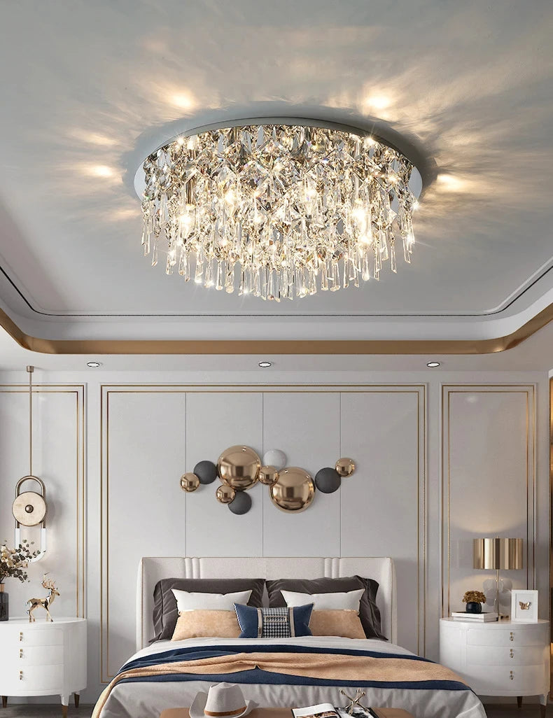 Modern Minimalist LED K9 Crystal Chandelier Ceiling Pendant Suspend Lights Home Decoration Lamp Dining Room Living Villa Bedroom