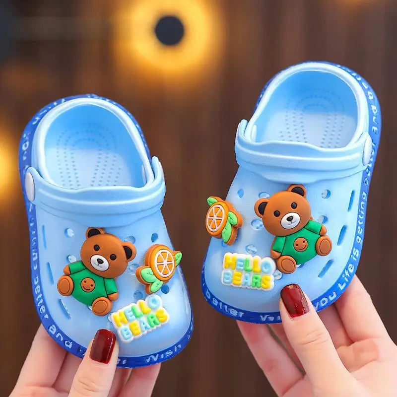 Summer Kids Slippers Cute Cartoon Hole Shoes Closed Toe Soft Sole Non Slip Indoor Baby Sandals Slippers For Boys Girls Toddlers