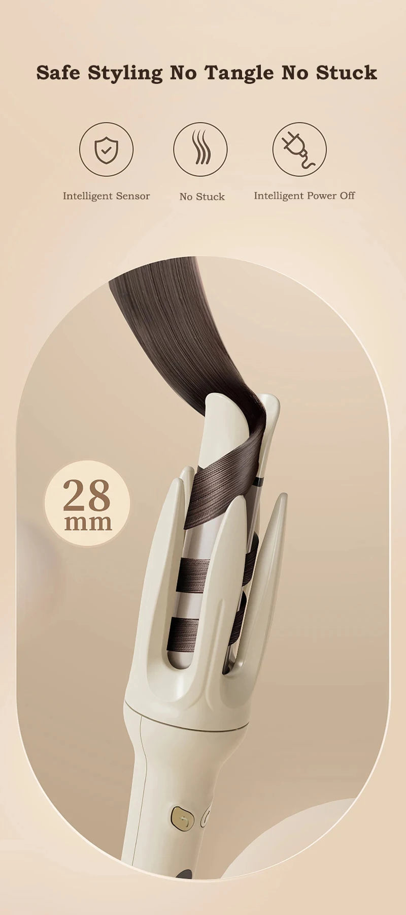 Automatic Hair Curler 28mm Negative Ions Electric Ceramic Curling Hair Stick Rotating Curl Waves Anti-Tangle Curling Iron Styler
