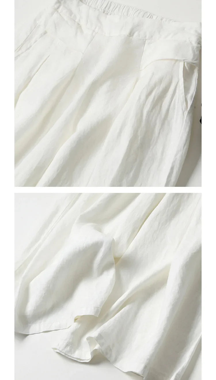 2026 Summer Women's Culottes Cotton Linen Cropped Wide Leg Pants Elastic Waist Casual Palazzo Trousers with Pockets