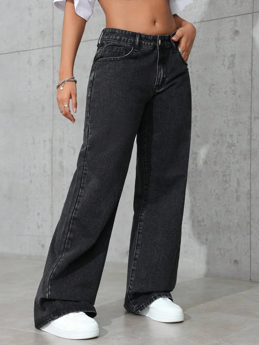 plus Size Women's Wide Leg Jeans Washed Elastic Casual Loose Fit Ladies Denim Pants Comfortable Stretchy Trousers