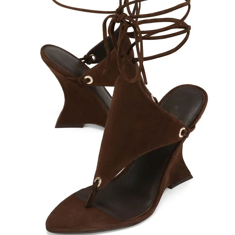 2026 European and American Women's Spring and Summer New Fashion Clip Toe Ankle Strap Irregular High Heels Walking Hollow Shoes