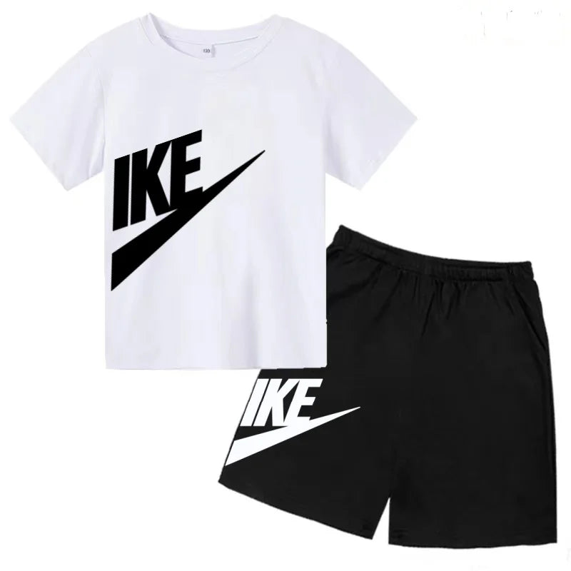 Children T-shirt+Shorts 2P Summer Clothing Fashion Letter Print Boy Girl Toddler 3-12Yrs Sports Short-Sleeved Casual Fashion Set
