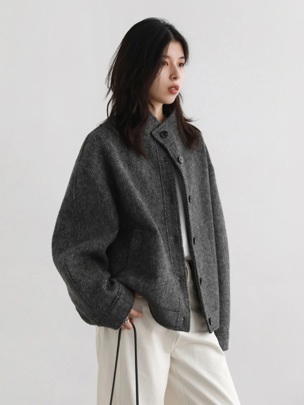 CHIC VEN Women Short Woolen Coat New Stand Up Twill Texture Single Breasted Ladies Jacket Retro Woman Outwear Autumn Winter 2025