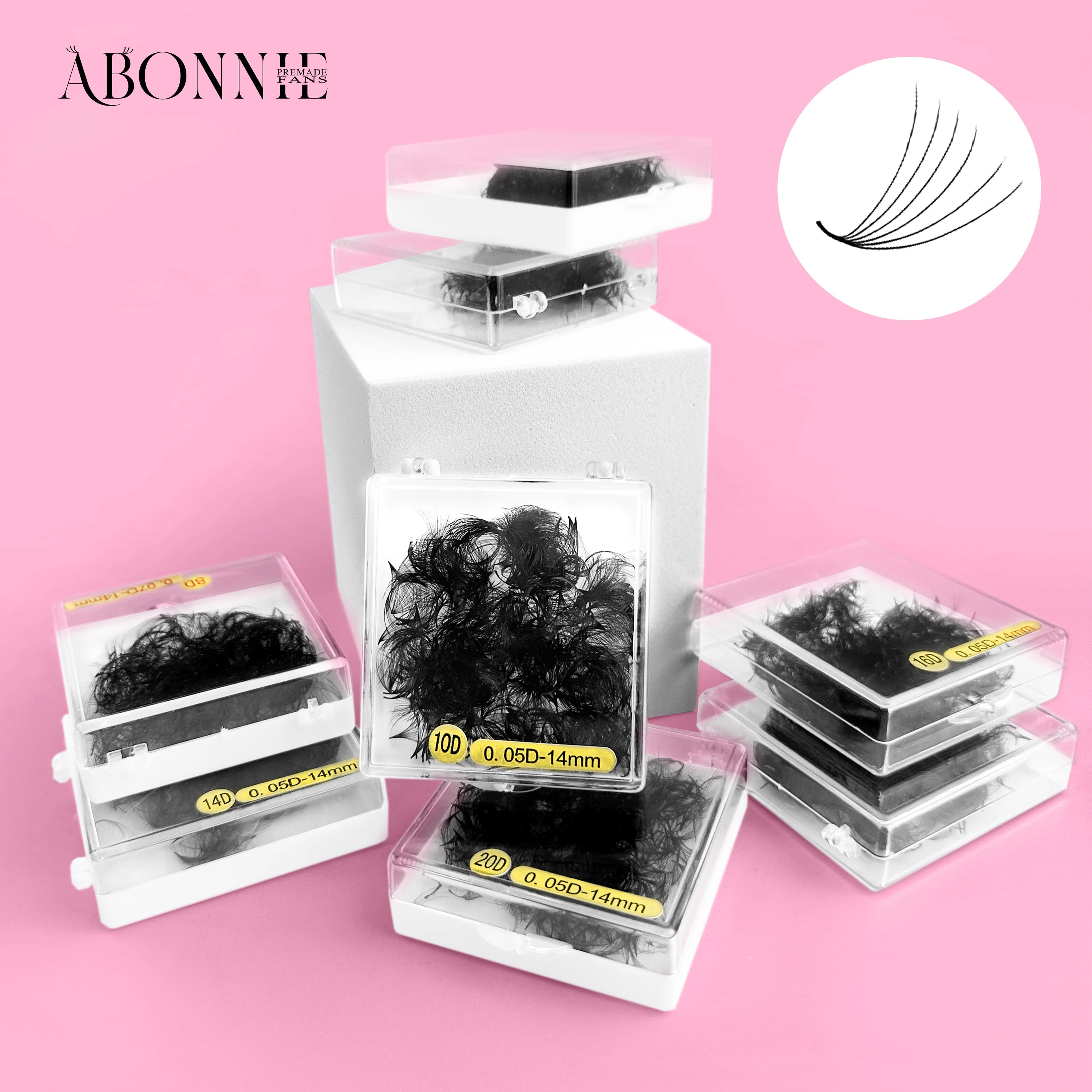 ABONNIE Loose 8D-20D Pointy Base Short Stem Premade Russian Volume Fans Faux Mink Premade Eyelash Extensions Makeup Cilios