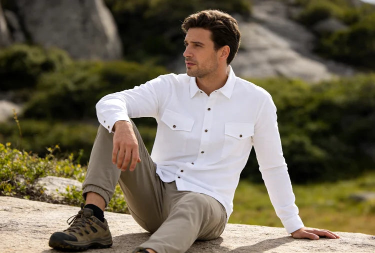 2026 New Men's Long Sleeve Casual Shirt Double Chest Pocket Button Up Shirt Soft Cotton Linen Men's Daily Work Tops