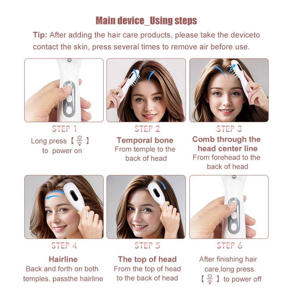 Electric Hair Growth Comb Oil Applicator Red Blue LED Vibration Head Massage Brush Comb EMS Stimulates Scalp Anti-Hair Loss