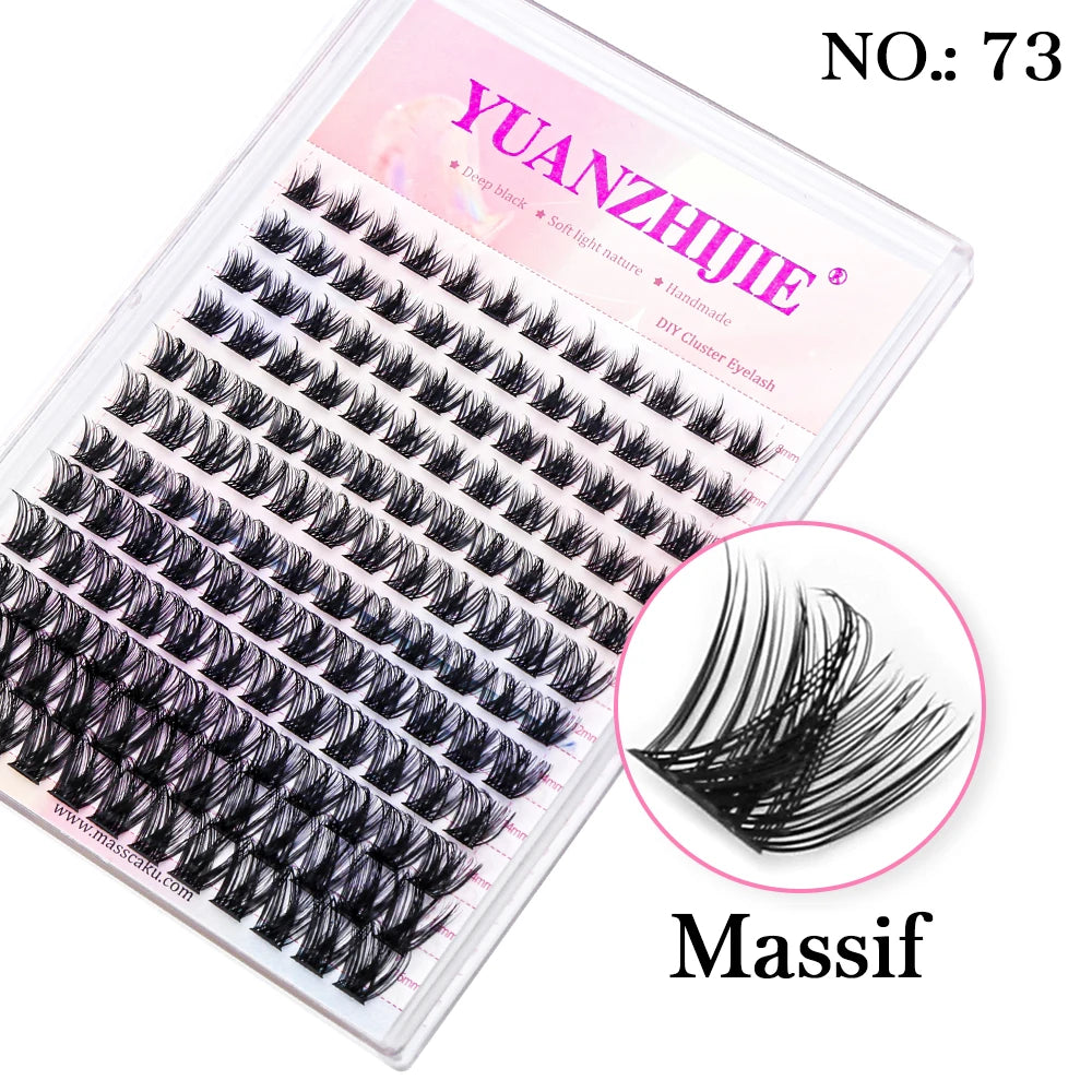 YUANZHIJIE DIY Cluster Eyelash Extension 12lines Dovetail Segmented Lashes Natural Lighter Bundle Makeup Supplies