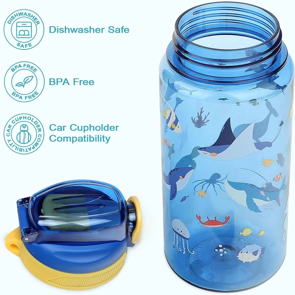 600ml/20oz Children's Water Cup Silicone Spout Tritan Material Leak-proof Plastic Water Bottle Summer Water Bottle with Straw