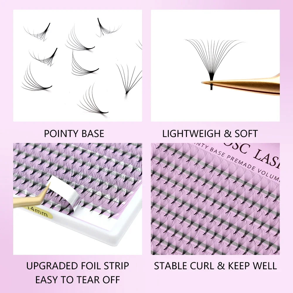 OWOSC Pointy Base Premade Volume Fans Eyelash Extension 3D/6D/8D/10D/12D/14D Individual Sharp Pointy Stem 320 fans Custom Logo