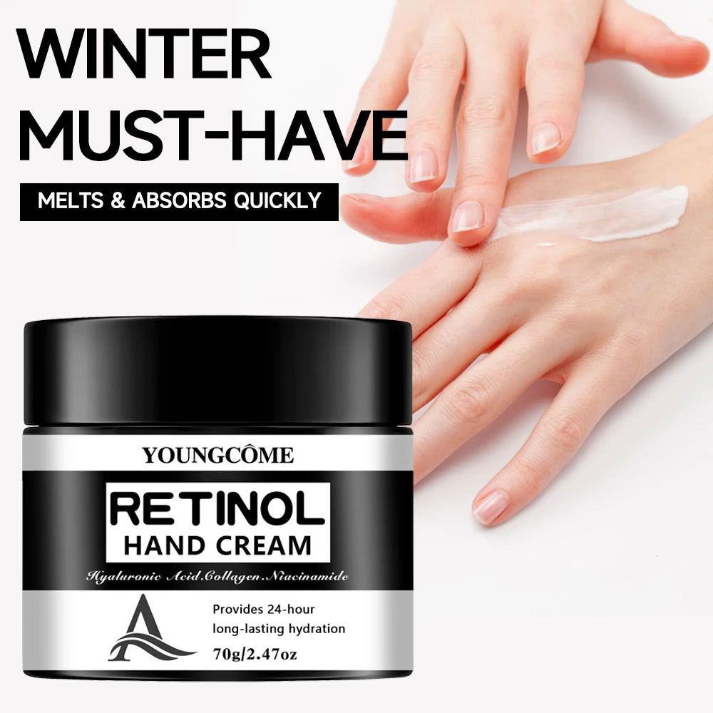 YOUNGCOME Retinol Hand Cream with Hyaluronic Acid & Collagen - 24-Hour Long-Lasting Hydrating Hand Moisturizer 40/70g
