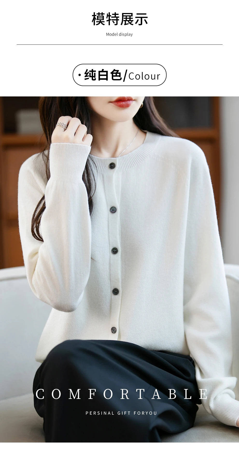 Classic Merino Wool Woman Sweater Basic Female Autumn Winter Knitted Cardigan Elegant Ladies Cashmere Long Sleeve Clothing Tops