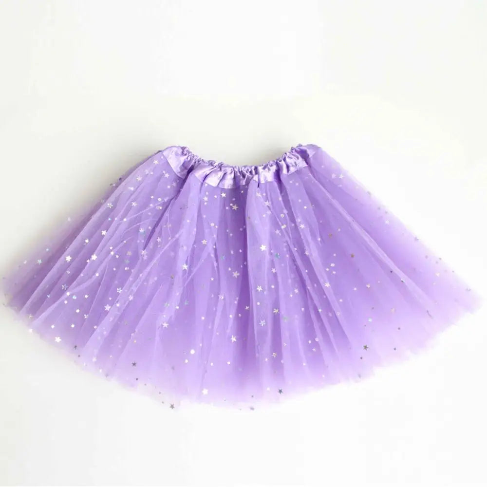 Kids Baby Star Glitter Dance Tutu Skirt For Girl Sequin 3 Layers Tulle Toddler Pettiskirt Children Chiffon 2-8T