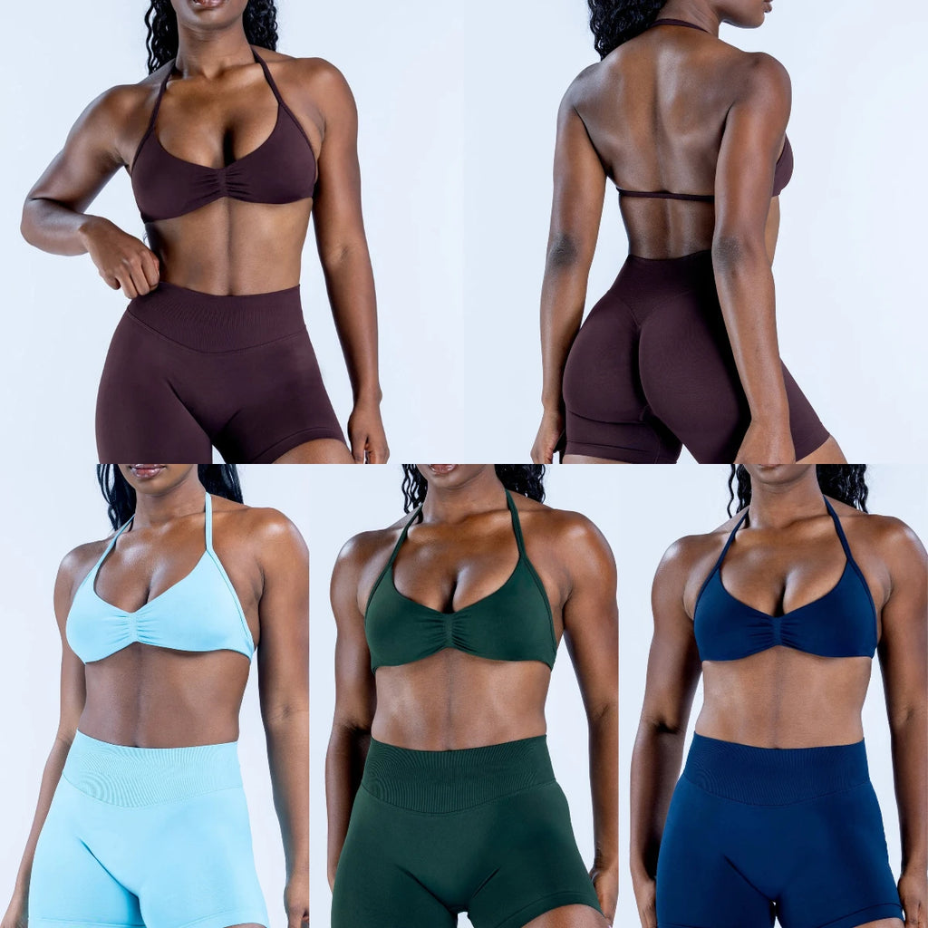 2pcs impact Gym Set Women DFNNYE strappy Yoga Fitness outfits Bra Top sportswear Workout Seamless Shorts Sports Suits  sets
