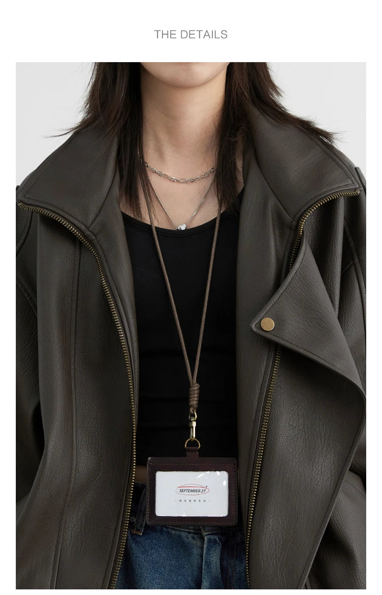 CHIC VEN Woman PU Jacket Solid Loose New Retro Standing Collar Motorcycle Faux Leather Coat Female Top Spring Autumn 2026