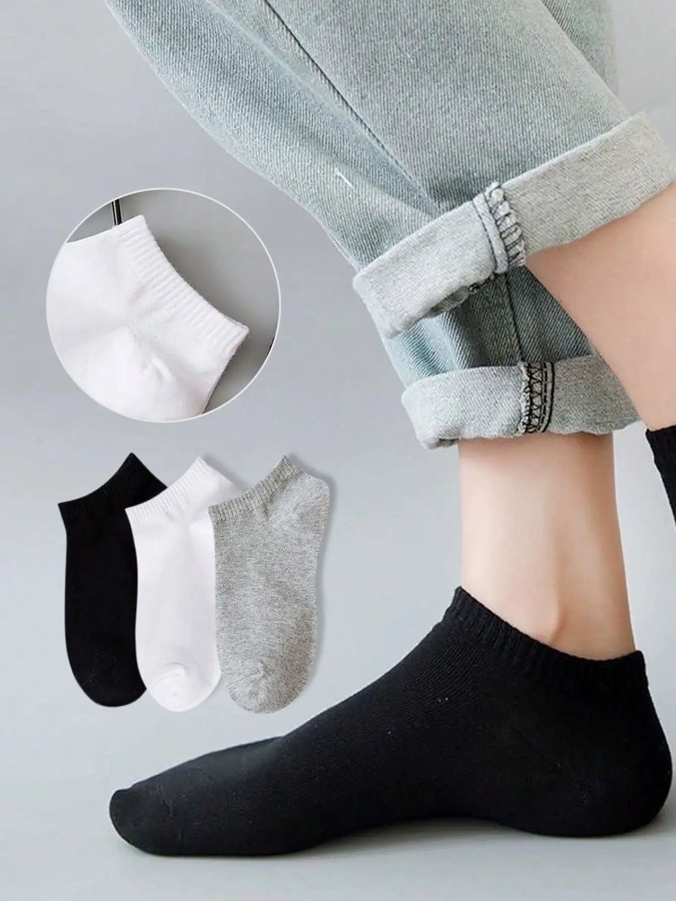 5/10/15 pairs of unisex boat socks, casual black, white and gray men's business socks, sweat-absorbent breathable