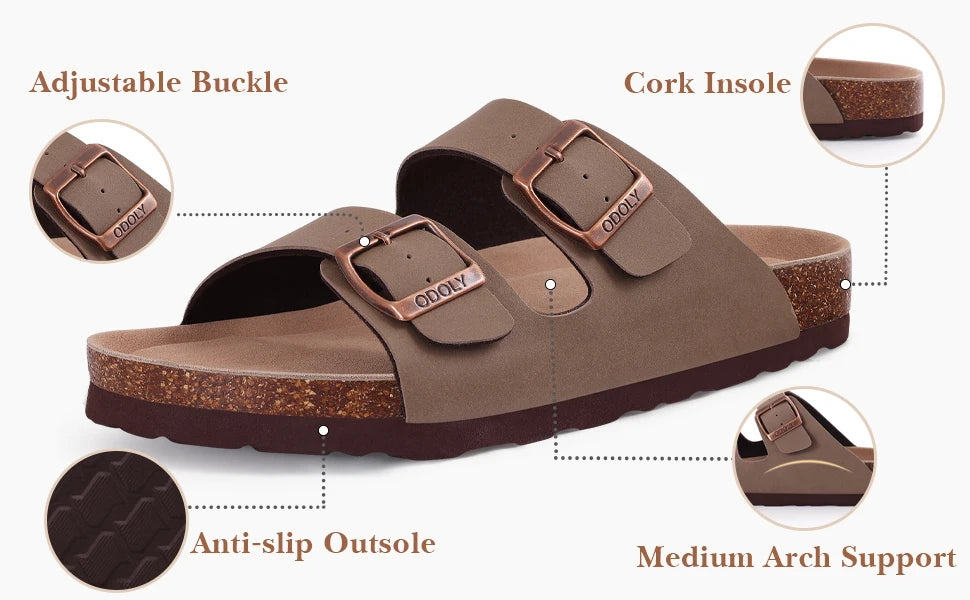 Bebealy Women's Cork Footbed Slide Men Sandal Summer Outdoor Sandals With Adjustable Buckle Beach Sandals Vacation Pool Sandals