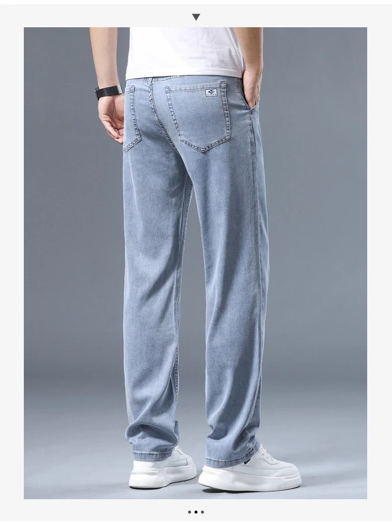 2026 Summer Ice Silk Thin Four Seasons Men's Jeans Loose Straight Wide Leg Pants