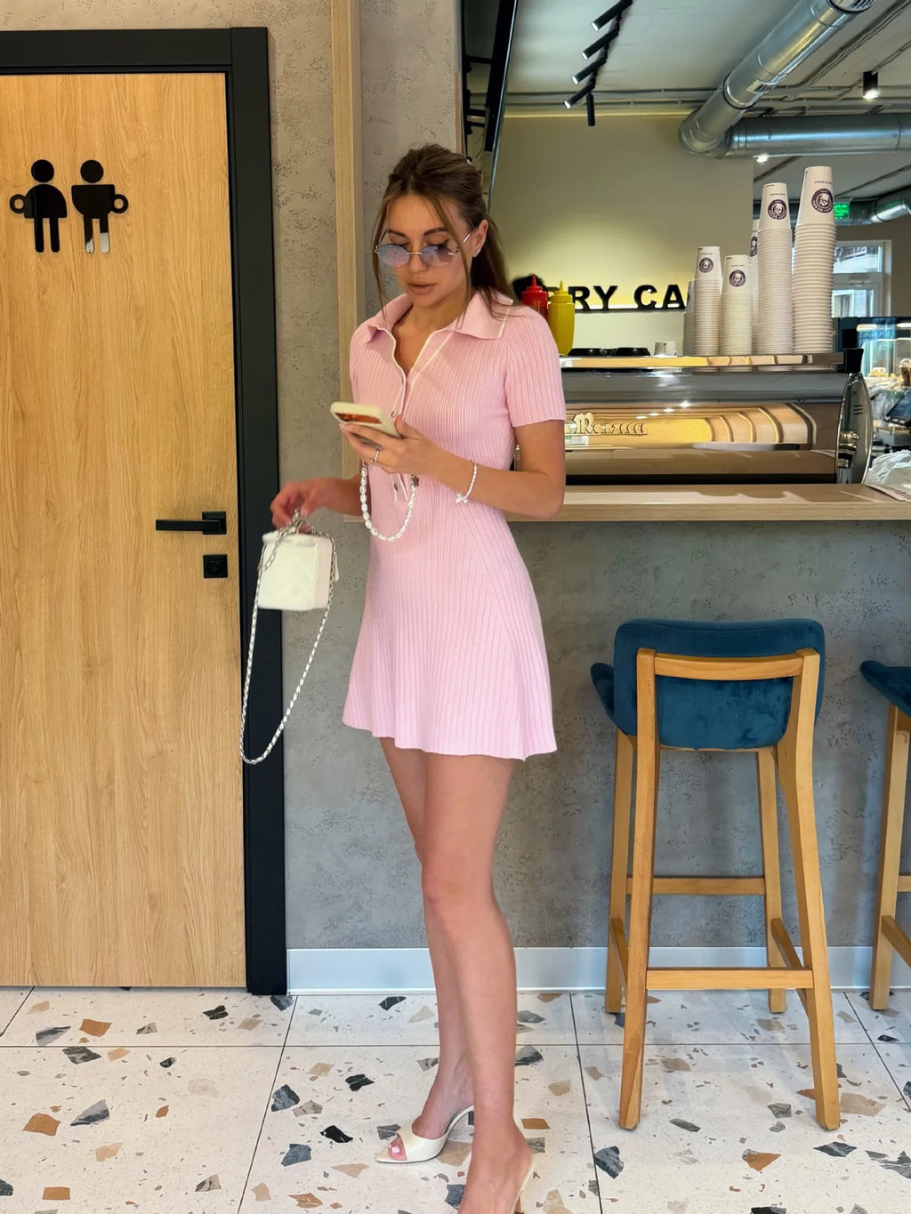Ticketsx Women's Fashion Knit Dress Summer Lapel Contrast Button Ribbed Patchwork Slim Dress Elegant New Commute Street Vestidos