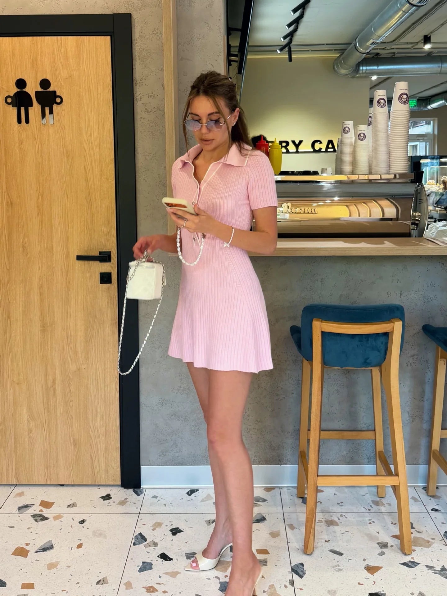 Ticketsx Women's Fashion Knit Dress Summer Lapel Contrast Button Ribbed Patchwork Slim Dress Elegant New Commute Street Vestidos