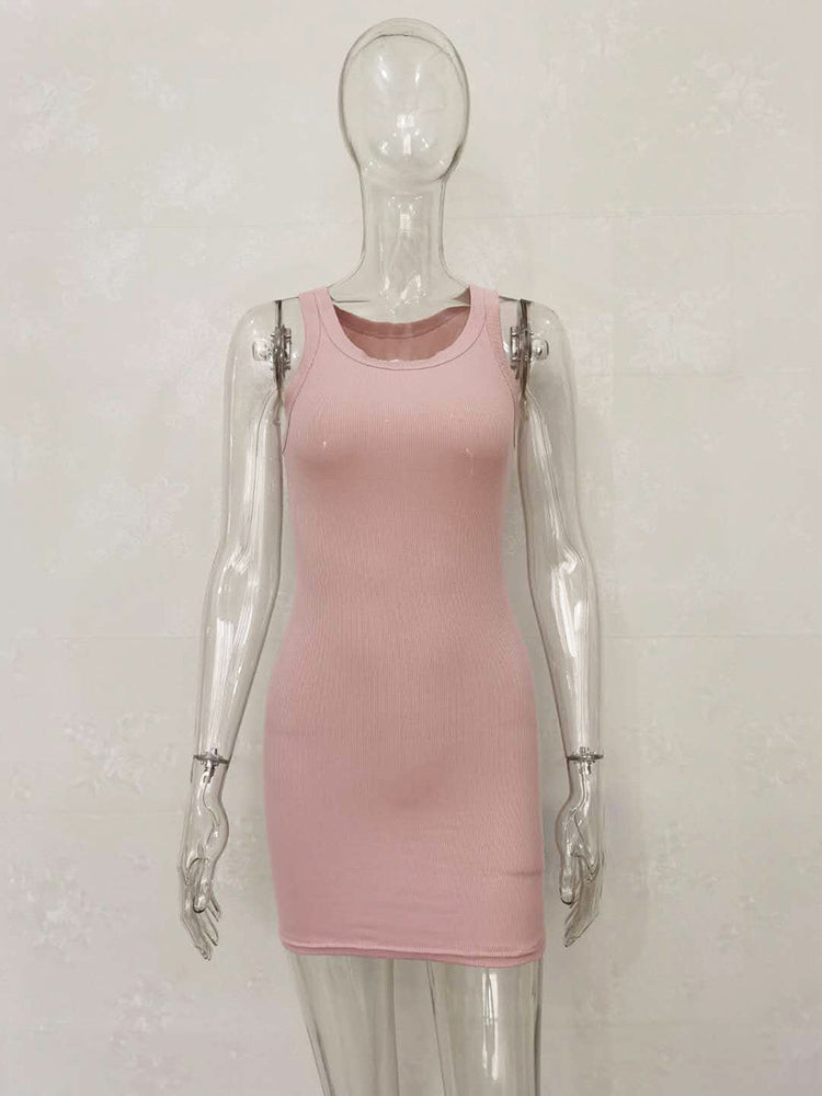 Sexy Screw Thread Knitted Slim Bodycon Dress Women Sleeveless Skinny Mini Dress Elegant Club Party Vestidos
