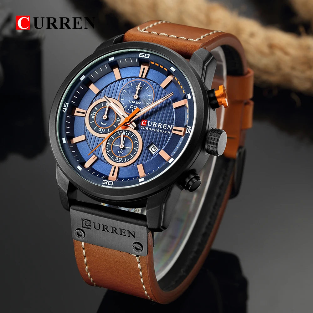 CURREN 8291 Mens Quartz Chronograph Watch Casual Leather Military Sport Fashion Gentleman Wristwatch