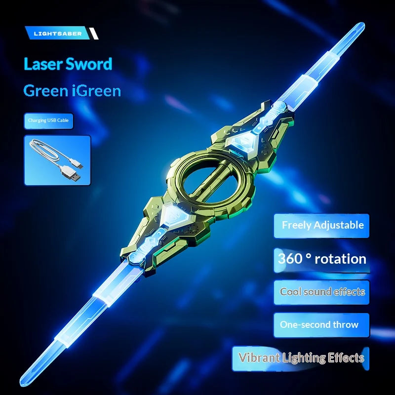 Fire spinning sword, double-edged light sword, children's toy sword, boy's double headed telescopic bearing, rotating knife, lum