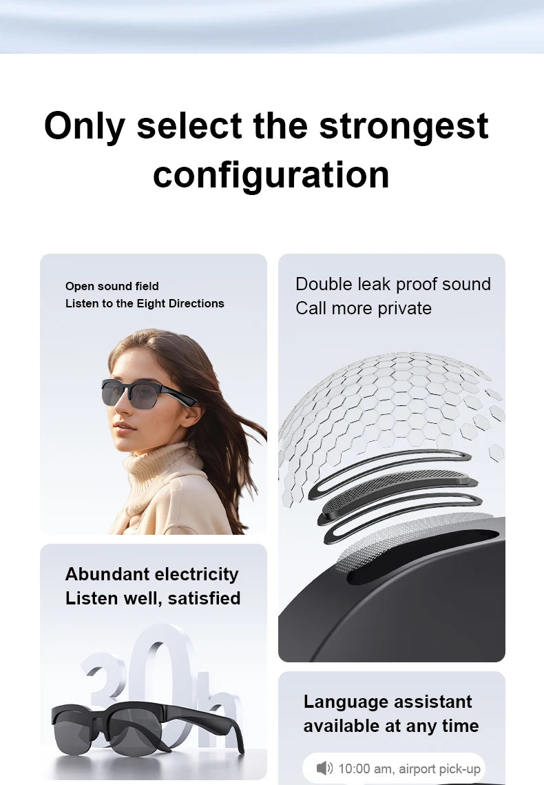Lenovo Bluetooth Smart Glasses with Audio Mic AI Calling Real-time Translation Voice Assistant Smart Sunglasses for Men Women