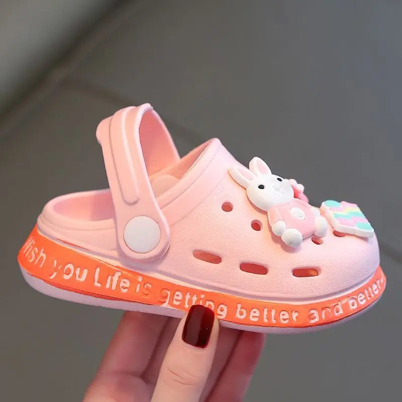 Summer Kids Slippers Cute Cartoon Hole Shoes Closed Toe Soft Sole Non Slip Indoor Baby Sandals Slippers For Boys Girls Toddlers