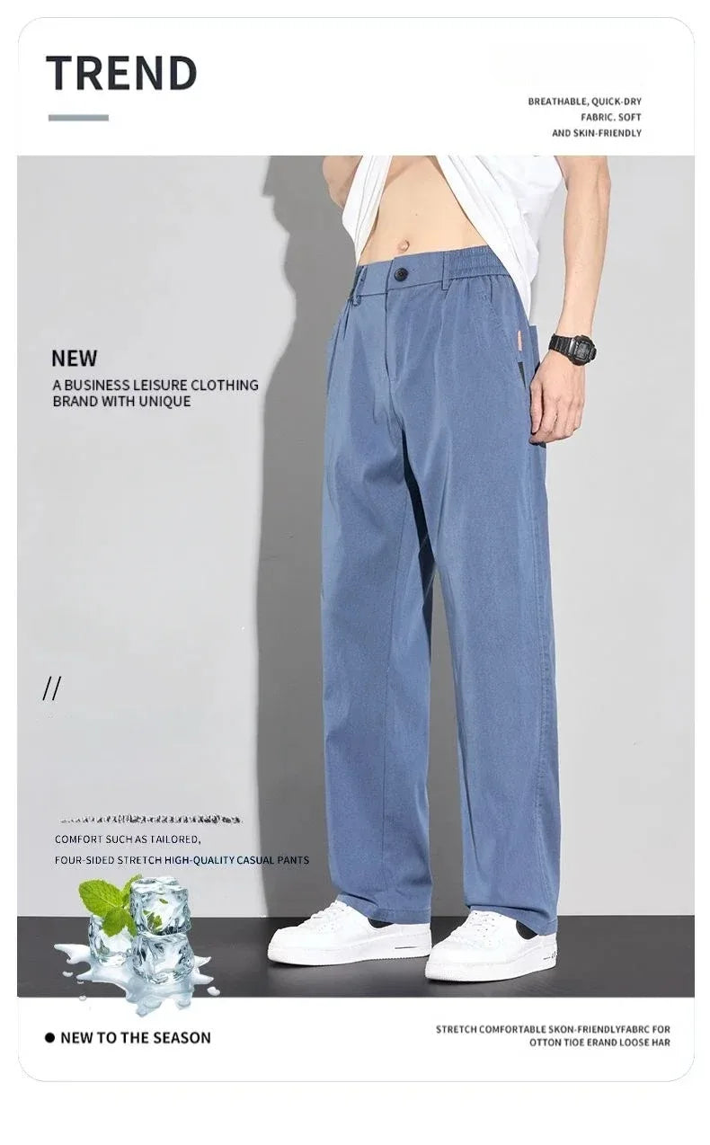 2026 Thin Summer New Men's Soft Lyocell Casual Pants Comfortable Fashion Solid Color Simple Male Trousers Brand Clothing