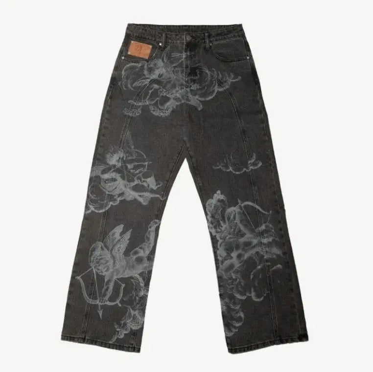 2024 New American Trend Retro Hip-hop Embroidery Pattern Baggy Jeans For Men And Women Y2K Harajuku Gothic Wide Pants Streetwear
