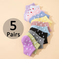 5 pairs kid's short socks: candy colors, heart-shaped, soft, comfortable, casual, student ankle socks - suitable for daily use