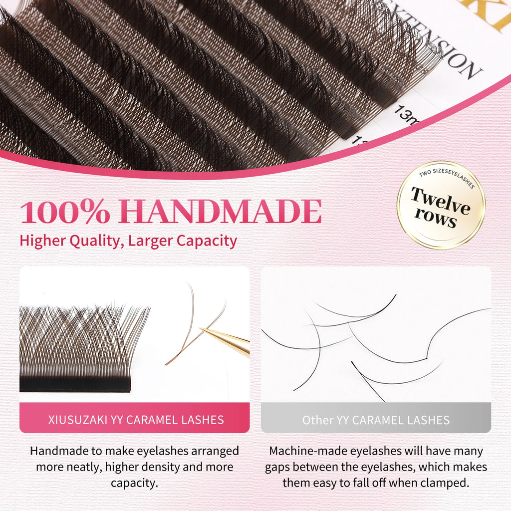 XIUSUZAKI YY Shape Black Brown Eyelashes Extensions Two Tips 2D YY False Lashes Natural Premade Volume Fans Individual Lashes