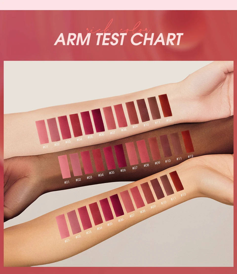 Velvet Matte Lip Gloss Tint 12 Shades Waterproof Long Lasting Nonstick Cup Liquid Lipstick Makeup Cosmetics For Women